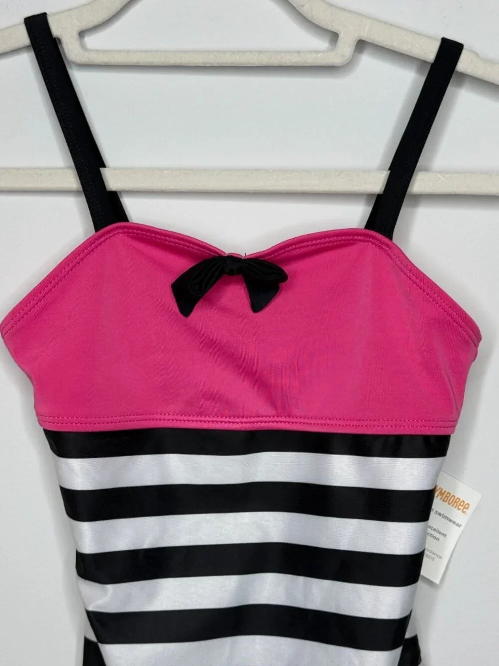 Gymboree Girls 7-8 Pink Striped Bow One Piece Swimsuit NWT